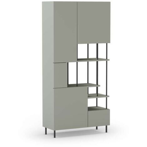 Estantería 5 puertas y estantes modelo Mallorca acabado verde/negro, 175cm(alto) 84cm(ancho) 34cm(largo).