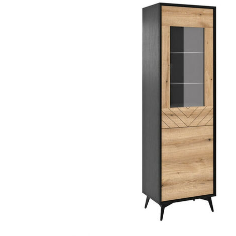MOBILIER1 Estantería Alelmo 103 , Cerrable, Con puertas, Aglomerado laminado, Vidrio templado, Número de puertas: 0, Número de cajones: 0, 178x54x39cm