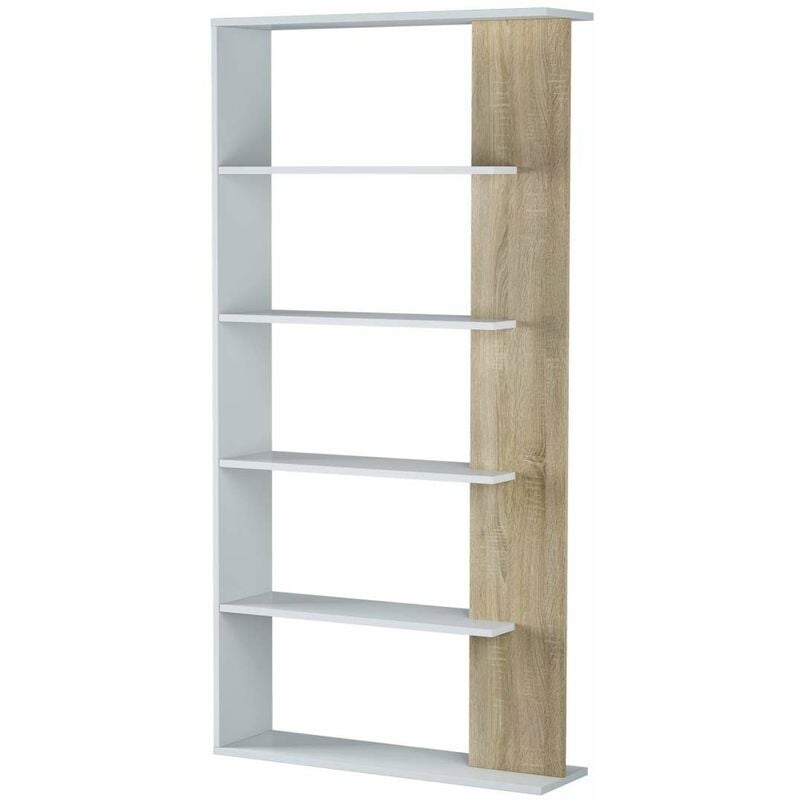 

FRS - Estantería Alida alta de 5 estantes acabado blanco artic/roble 180 cm(alto)90 cm(ancho)25 cm(fondo). Color BLANCO-ROBLE CANADIAN