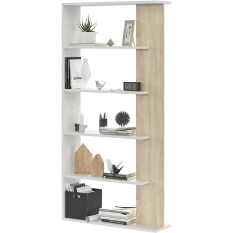 Estantería Alida en roble canadian y blanco 5 estantes 180x90x25 cm