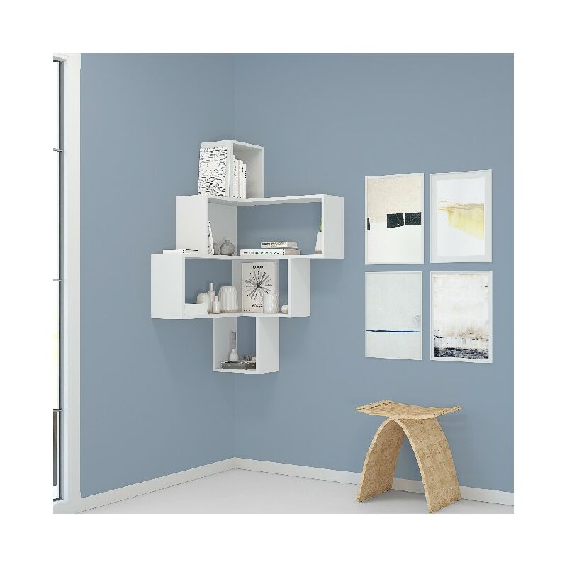 

Estanteria Alison - con Estanterias - Libro, Objetos, Esquina - Pared, Salon, Oficina - Blanco en Aglomerado de melamina, 70 x 70 x 122,5 cm