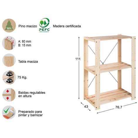 Estantería alistonada Evolution 3 111x76,7x43cm pino macizo Astigarraga
