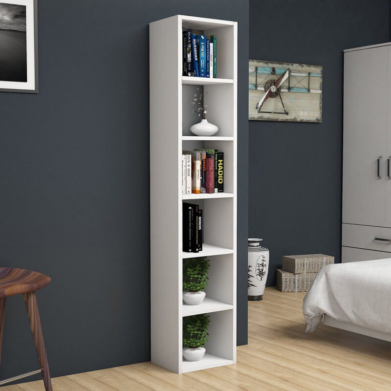 

Estantería Librerìa alta y estrecha de madera color blanco 6 compartimentos Tower