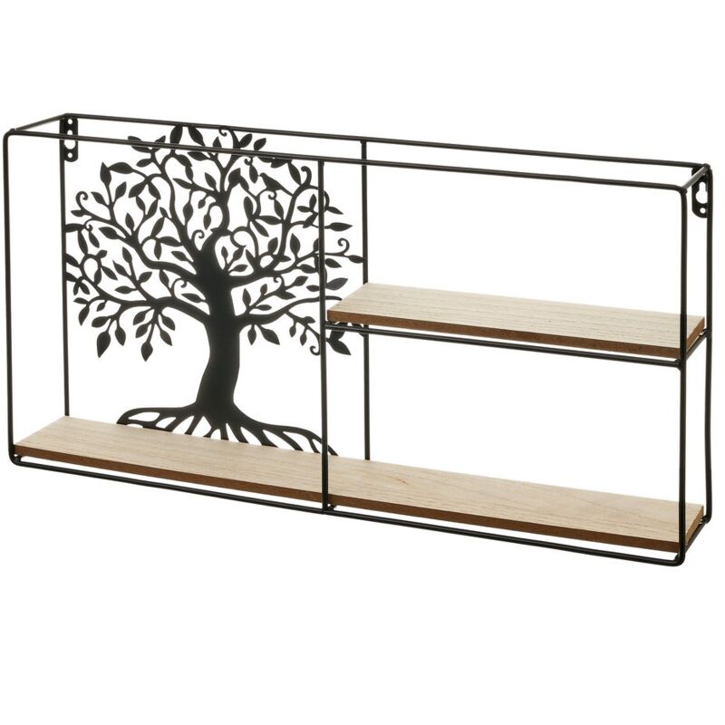 

Lolahome - Estantería Árbol de la vida de metal y madera negra y natural de 55x10x28 cm