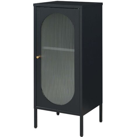 Estantería/armario de almacenamiento de acero y vidrio con frente de cristal 102 x 43 x 40 cm negro mate 030008928