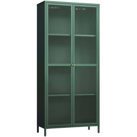 Estantería/armario de almacenamiento de acero y vidrio con frente de cristal 180 x 80 x 35 cm verde abeto 030008938