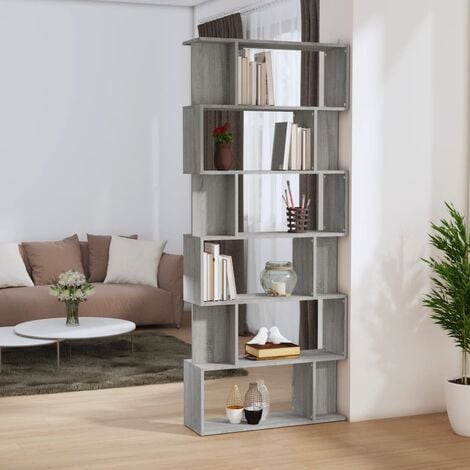Estantería Librería de madera moderna estrecha con 6 compartimentos color  gris Hart