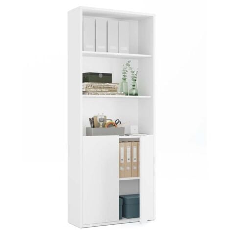 HOMCOM Estantería Librería con 3 Compartimentos Abiertos y 1 Armario con  Estante Ajustable Almacenaje para Salón Estudio 70x29,5x167 cm Blanco