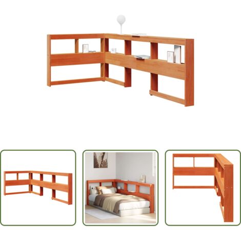 Estantería -  Cabecero cama estantería forma L marrón encerado 80 cm