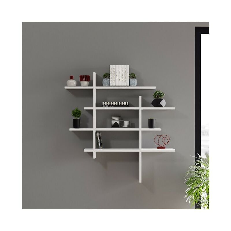 

Estanteria Cizgi N.1 - Almacenamiento, Libros - Pared, Salon, Dormitorio - Blanco en Aglomerado de melamina, 115 x 22 x 115 cm