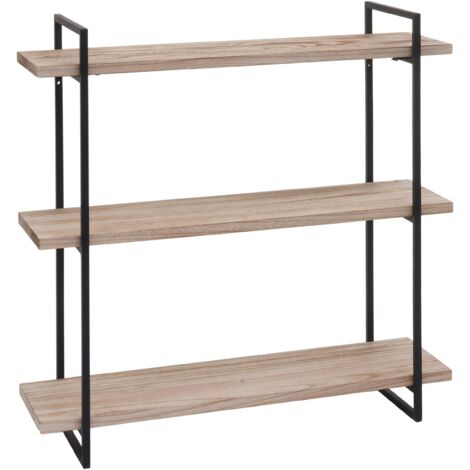 Estantería colgante de pared de 3 niveles en madera y metal, diseño industrial, 60 x 60 x 18 cm 040008675