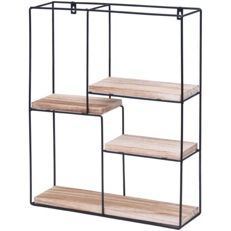 Estantería colgante de pared de 4 niveles en metal y madera natural, diseño industrial, 51 x 40 x 11 cm 040008667