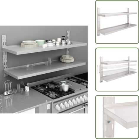 Estantería colgante - vidaXL Estantería pared flotante 2 niveles acero inoxidable 150x30 cm - Estantería de cocina con 2 niveles