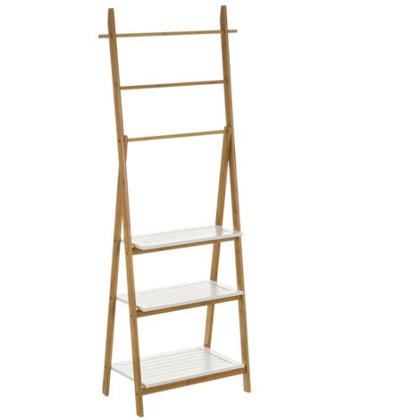 Estantería con 3 estantes y 3 Barras de Escalera de bambú y MDF nórdica Blanca de 154x29x53 cm -