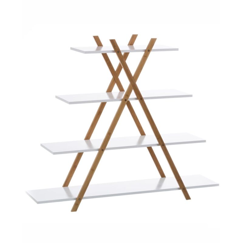 

Lolahome - Estantería con 4 baldas de bambú nórdica blanca de 103x30x125 cm