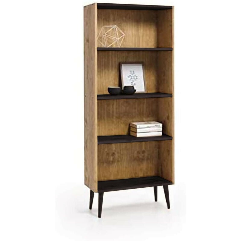 

Estantería con baldas diseño vintage, fabricado en madera maciza natural encerado y negro