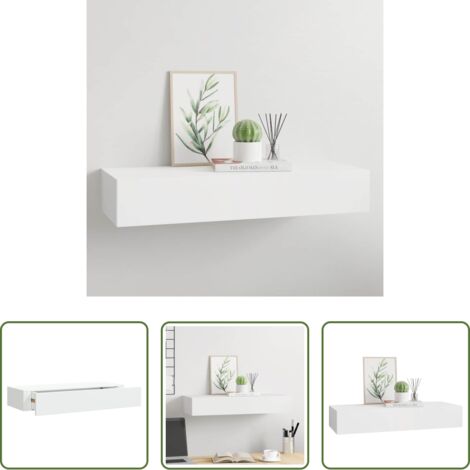 Estantería con cajón -  Estante con cajón de pared MDF blanco 60x23,5x10 cm