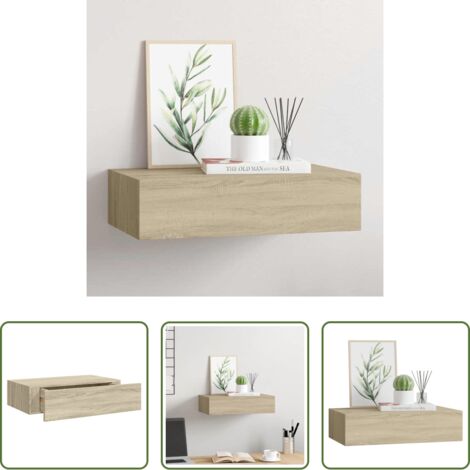 Estantería con cajón -  Estante con cajón de pared MDF roble 40x23,5x10 cm