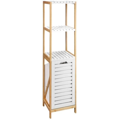 Estantería con cesto de bambú natural nórdica de 140x33x34 cm (Blanco)