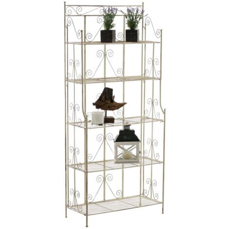 Estantería con patas de 5 niveles para almacenaje, balcón, terraza, salón, plegable, en metal color crema envejecido 100003971