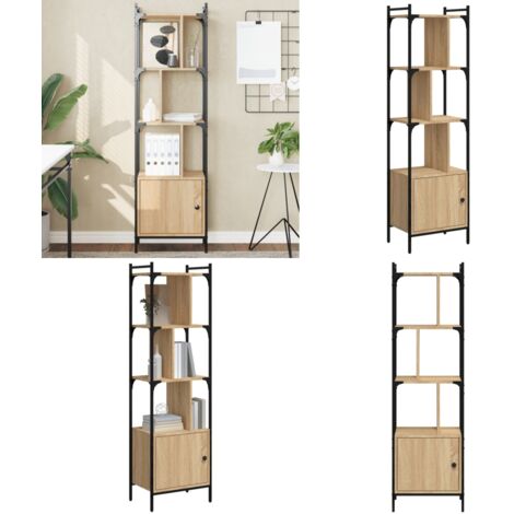 Estantería con puerta madera roble Sonoma 44,5x30x154,5 cm - Estantería con puerta - Estantería de acero