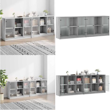 Estantería con puertas madera gris Sonoma 204x37x75 cm - Estantería con puertas - Estantería gris