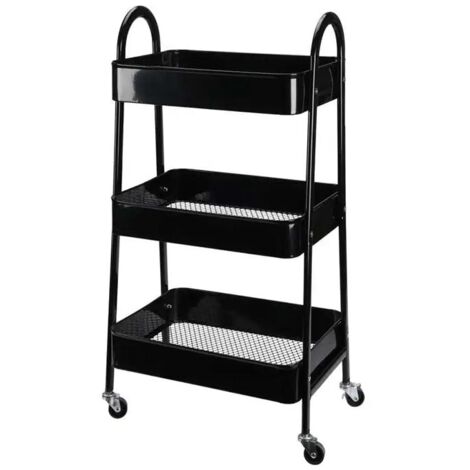 Estantería con ruedas, metálica, negra, carrito de 3 niveles, 44 x 31,5 x 78,5 cm