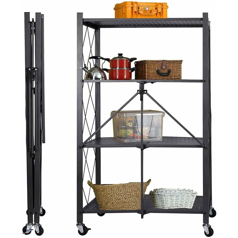 

Estantería con Ruedas Multiuso Plegable Portátil Varios Niveles para el Baño, Cocina, Oficina, etc. Capacidad 4 BALDAS