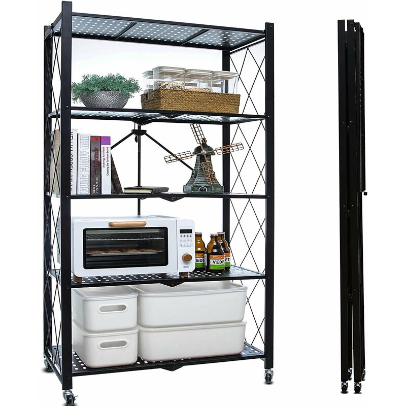

Estantería con Ruedas Multiuso Plegable Portátil Varios Niveles para el Baño, Cocina, Oficina, etc. Capacidad 5 BALDAS