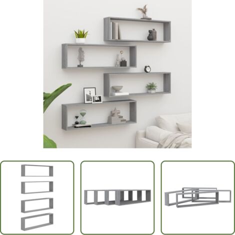 Estantería cubica -  Estante cubo pared 4 uds contrachapada gris Sonoma 100x15x30 cm