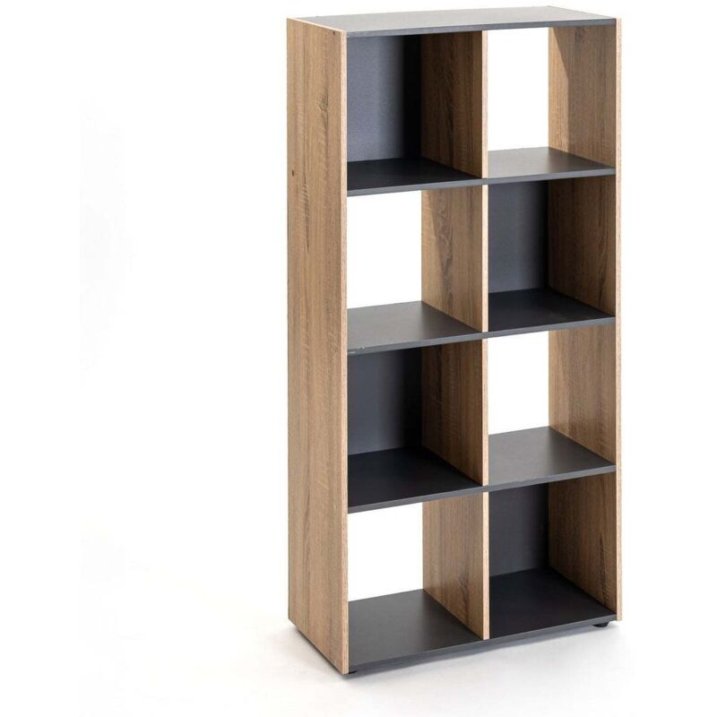 

Estantería cubo de madera MDF gris y natural industrial, de60x29x120 cm