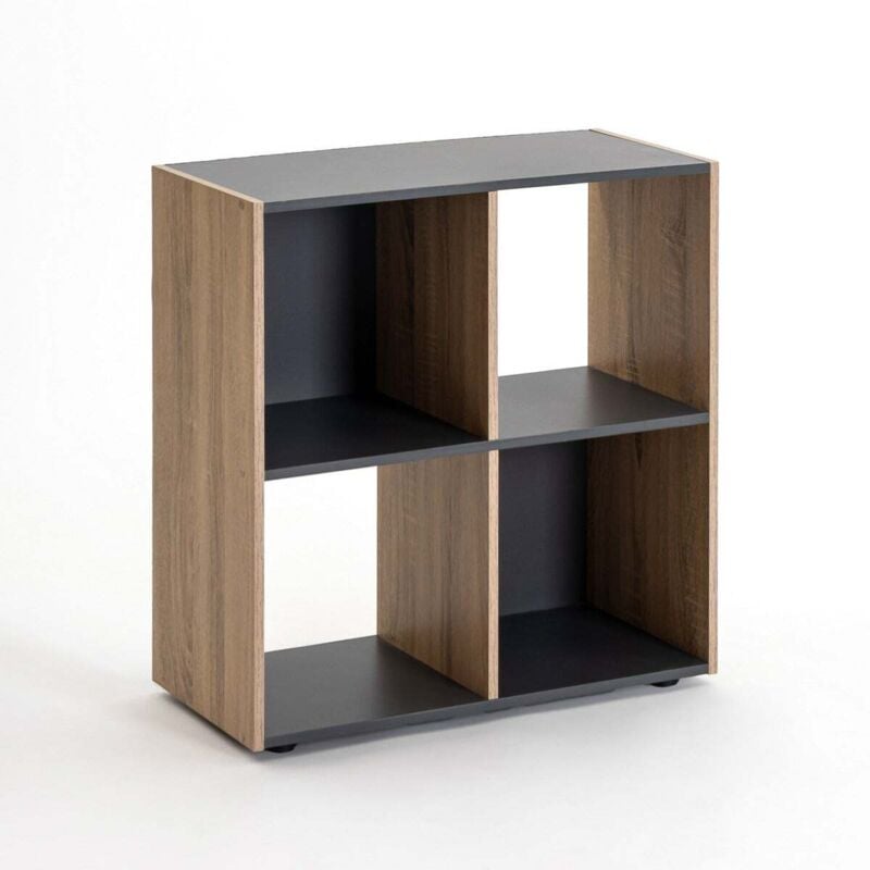 

Estantería cubo de madera MDF gris y natural contemporánea,de 60x29x62 cm