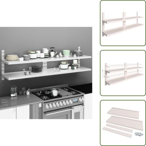 Estantería de 2 niveles - vidaXL Estanterías flotantes 2 niveles 2 uds acero inoxidable 200x30cm - Estantería para cocina