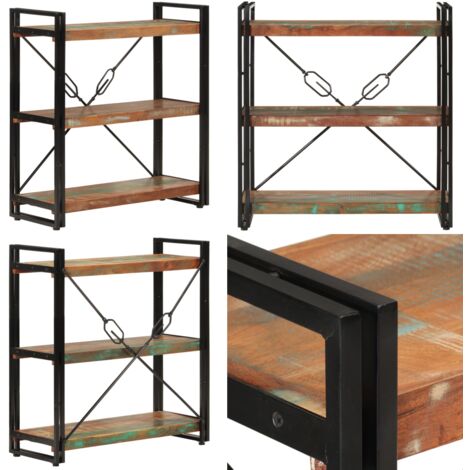 Estantería de 3 alturas hierro y madera reciclada 77x30x80cm - Madera reciclada - Hierro con acabado en polvo