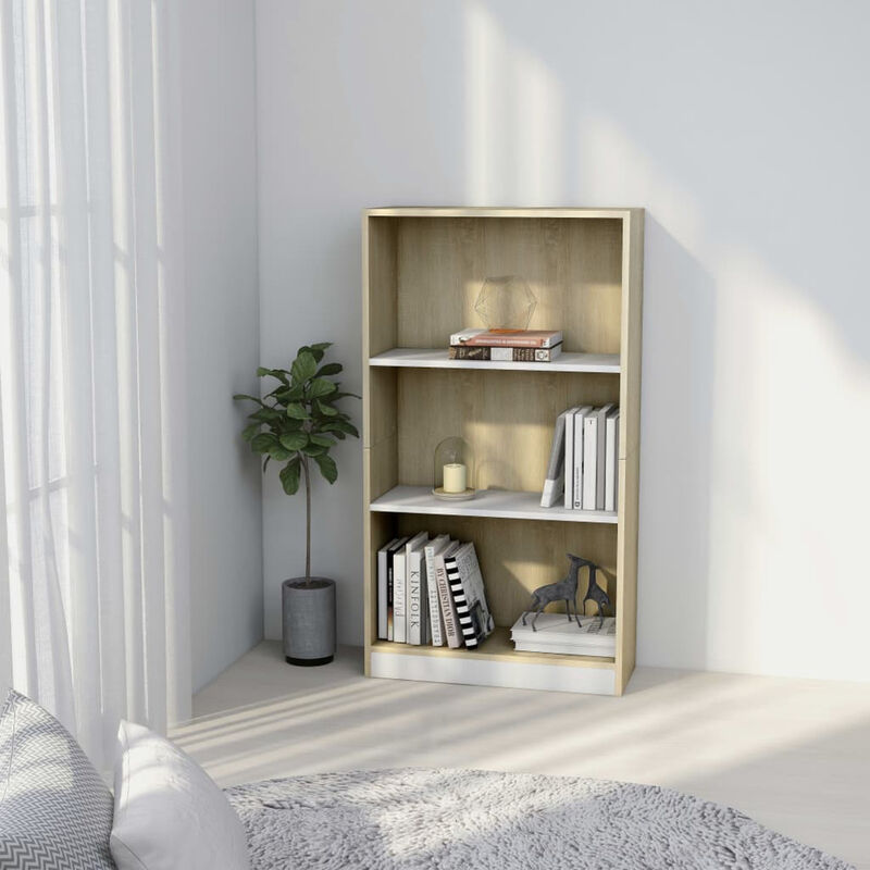 

Estanteria de 3 niveles aglomerado blanco y Sonoma 60x24x108 cm