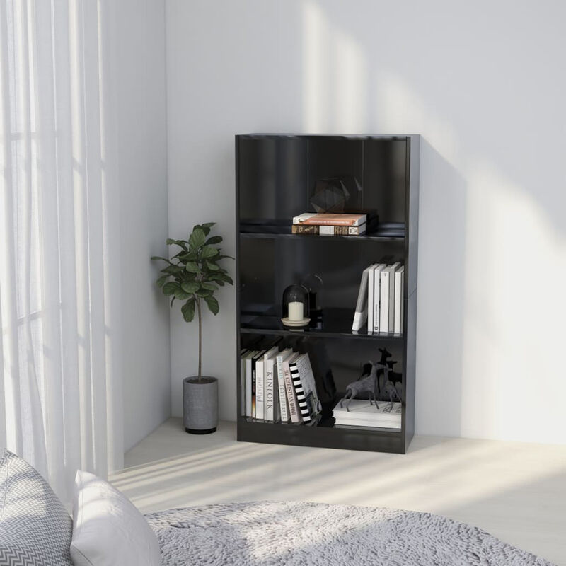 

Estanteria de 3 niveles aglomerado negro brillante 60x24x108 cm