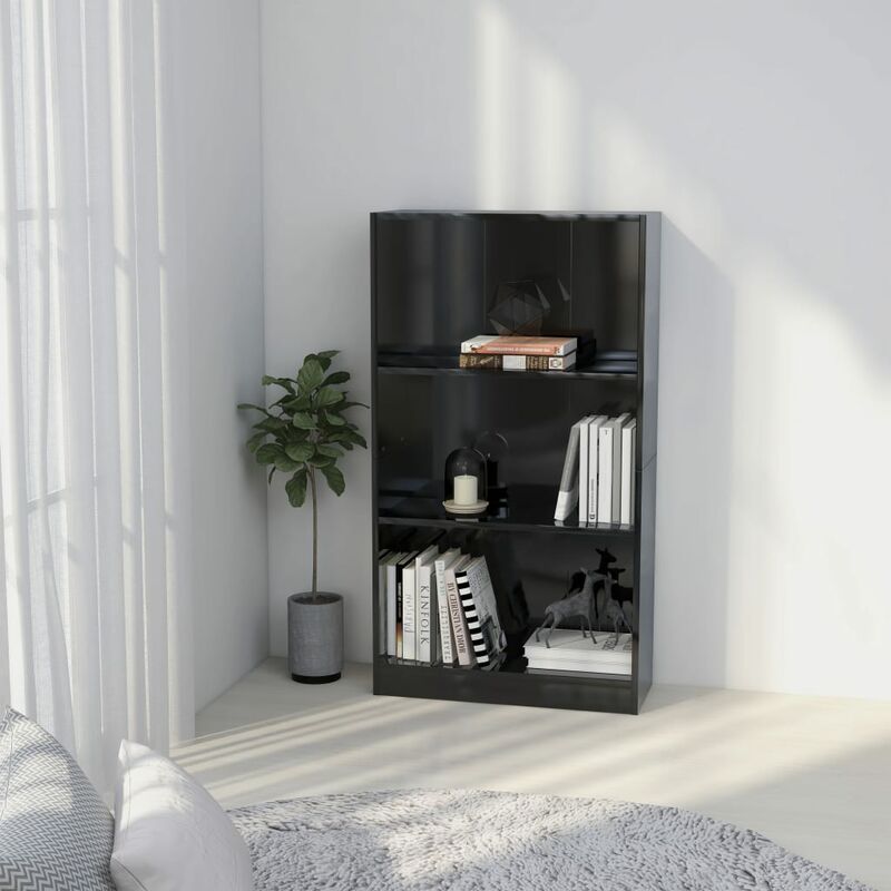

Estantería de 3 niveles aglomerado negro brillante 60x24x108 cm