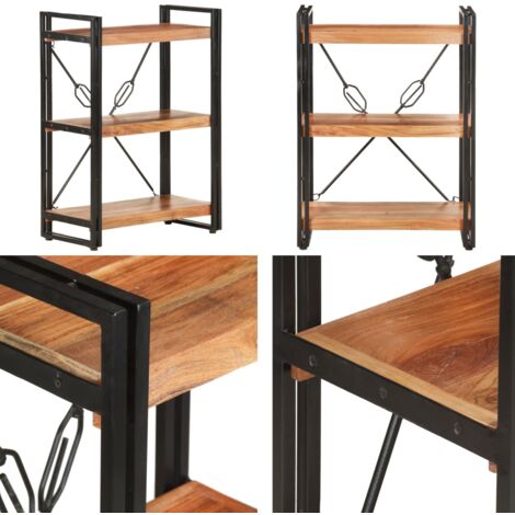 Estantería de 3 niveles de madera maciza de acacia 60x30x80 cm - Estantería industrial - Estantería de libros