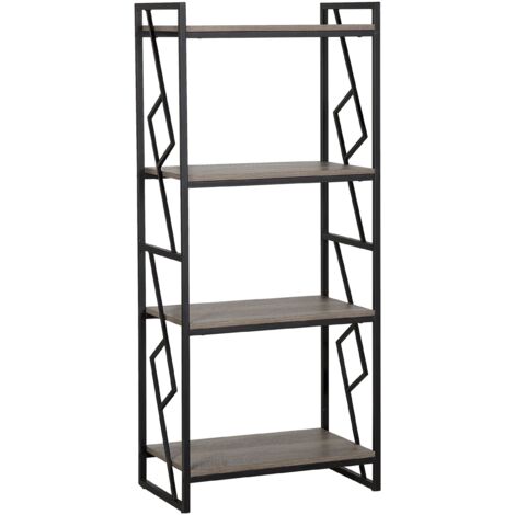 Estantería de 4 baldas con marco de metal negro madera oscura estantes abiertos minimalista industrial Forres