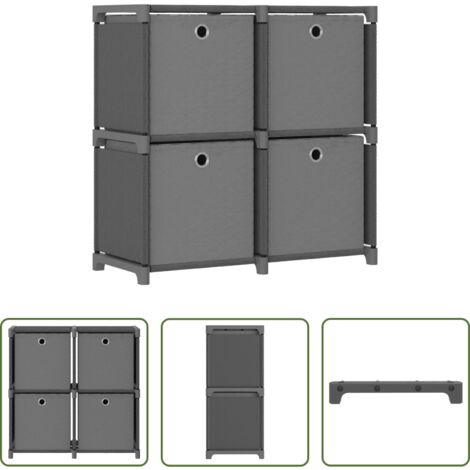Estantería de 4 cajas -  Estantería de 4 cubos con cajas de tela gris 69x30x72,5 cm