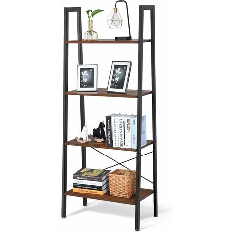 Estantería de 4 Niveles con Marco de Metal Estante de Almacenamiento Diseño Industrial Librería Escalera para Oficina Salón Escritorio