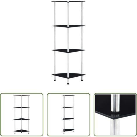Estantería de 4 niveles -  Estantería 4 niveles cristal templado negro 30x30x100 cm
