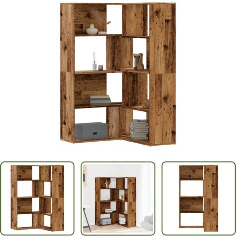 Estantería de 4 niveles -  Estantería de esquina 4 niveles madera envejecida 85x85x140 cm