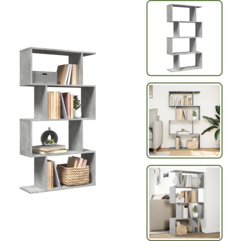 Estantería de 4 niveles - vidaXL Librería divisora 4 niveles madera gris hormigón 70x24x129 cm - Estantería de hormigón