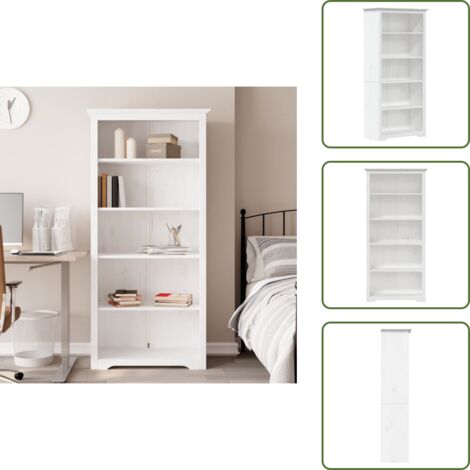 Estantería de 5 estantes - vidaXL Librería BODO 5 estantes madera maciza pino blanco 82x40x173 cm - Estilo francés