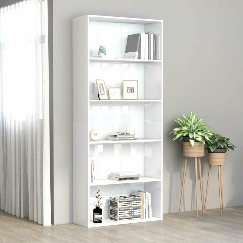 

Happyshopping - Estanteria de 5 niveles aglomerado blanco brillante 80x30x189cm