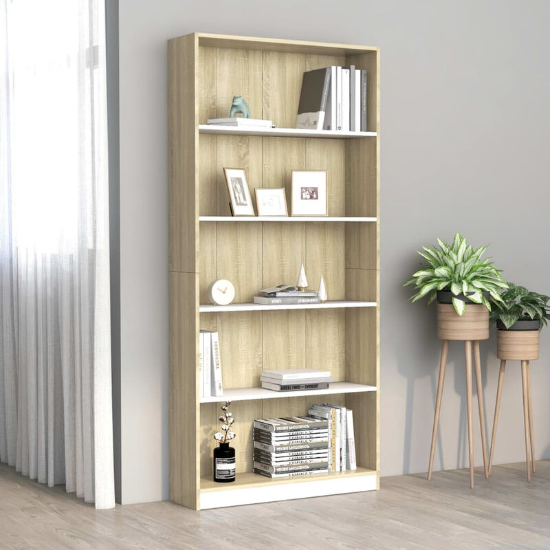 

Estanteria de 5 niveles aglomerado blanco y Sonoma 80x24x175 cm
