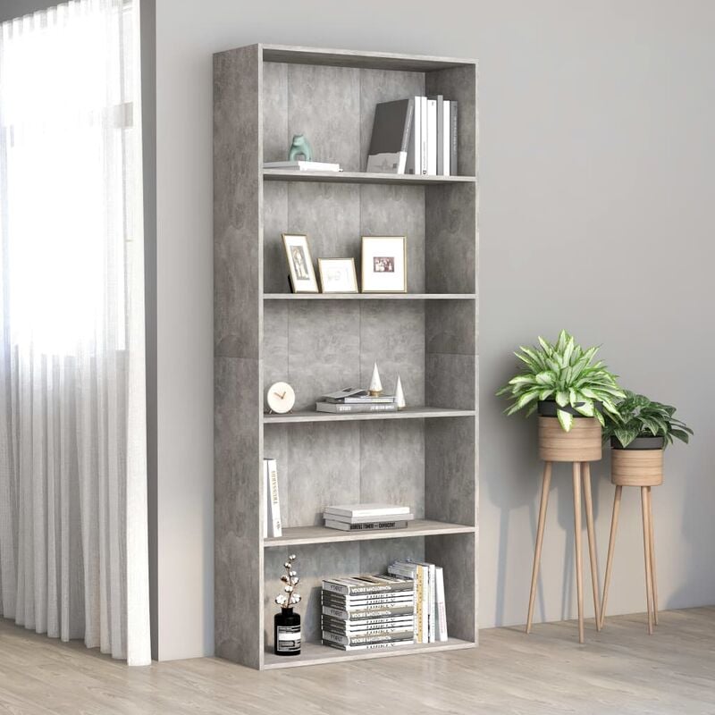 

Estantería de 5 niveles aglomerado gris hormigón 80x30x189 cm