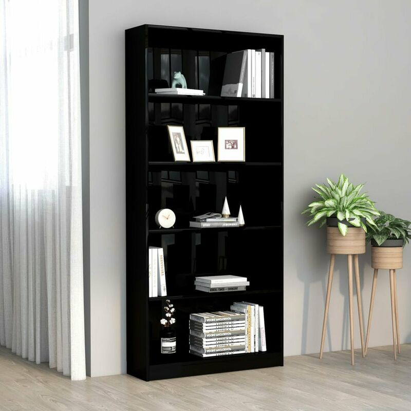 

Estanteria de 5 niveles aglomerado negro brillante 80x24x175 cm