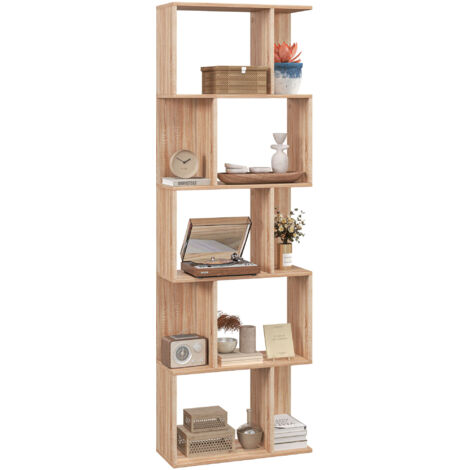 Estantería de 5 niveles con separadores, diseño en forma de S, que ahorra espacio. Estantería de madera con separadores para sala de estar, dormitorio y oficina. Medidas: 60 x 24 x 184,5 cm. Color mad